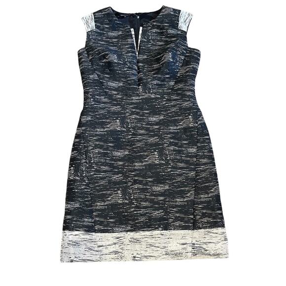 Lafayette 148 New York Size 6 Zelina Black Tan Sleeveless V Neck Sheath Dress - Picture 4 of 7